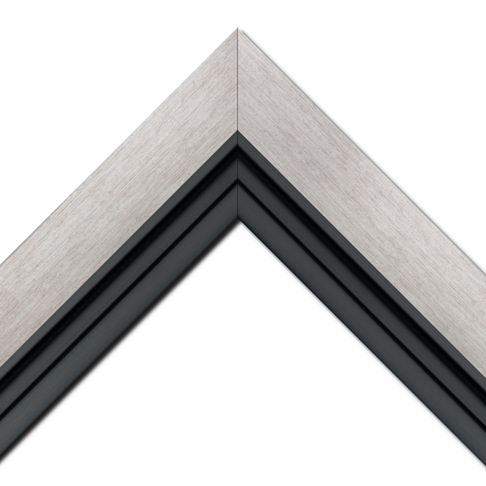 Baguette bois profil plat largeur 6cm couleur argent contemporain satiné haut de gamme + bois caisse américaine profil escalier largeur 4.5cm noir mat (spécialement conçu pour les châssis d'une épaisseur jusqu’à 2.5cm ) largeur totale du cadre 9.6cm