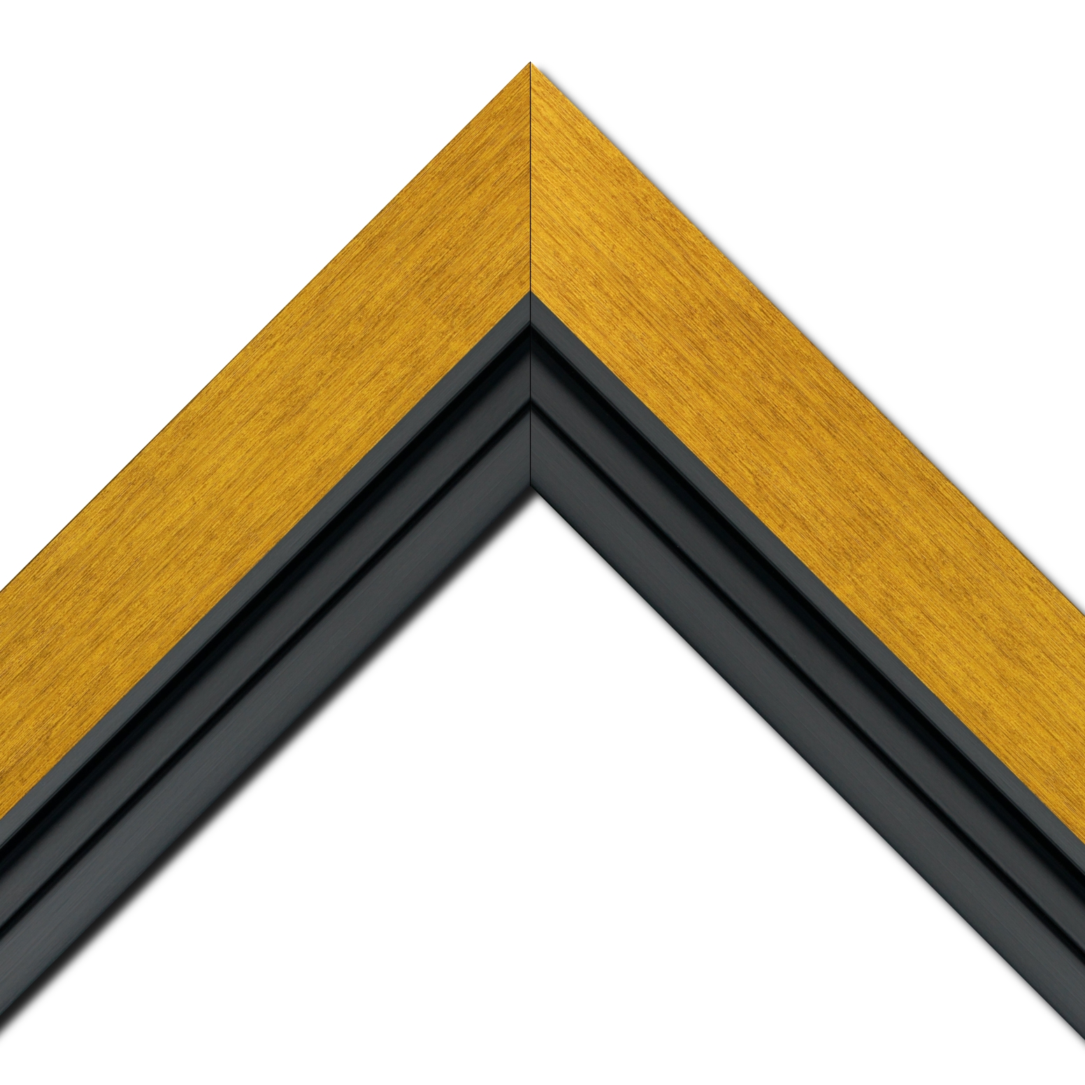 Baguette bois profil plat largeur 6cm couleur or contemporain satiné haut de gamme + bois caisse américaine profil escalier largeur 4.5cm noir mat (spécialement conçu pour les châssis d'une épaisseur jusqu’à 2.5cm )largeur totale du cadre 9.6cm