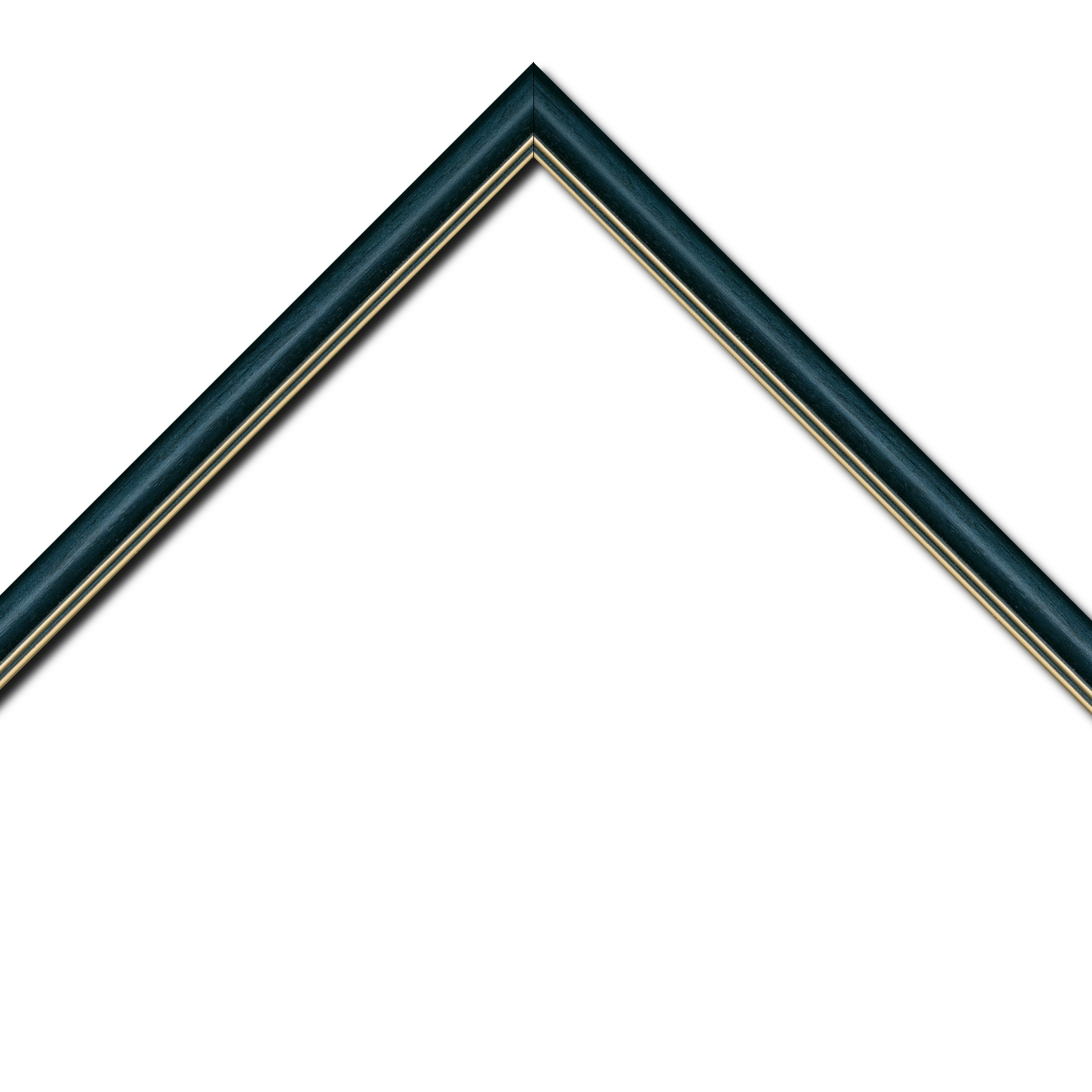 Baguette bois profil doucine inversée largeur 2.3cm bleu pétrole satiné double filet or