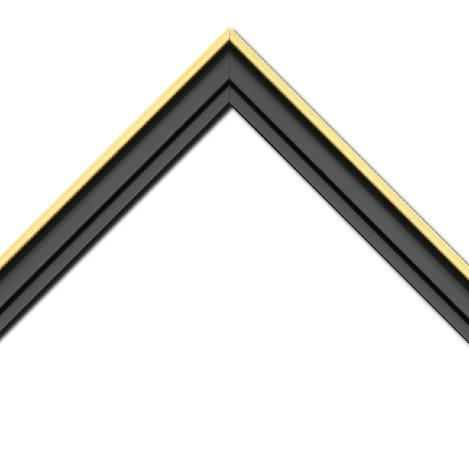 Baguette bois caisse américaine profil escalier largeur 4.4cm noir mat  filet or (spécialement conçu pour les châssis d'une épaisseur jusqu’à 2.5cm )