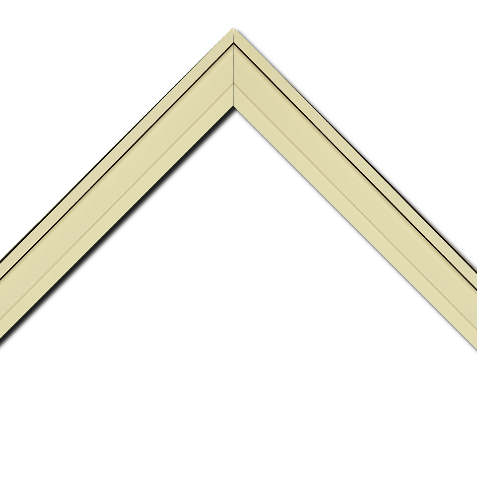 Baguette bois caisse américaine profil escalier largeur 4.4cm crème surligné de 2 traits noirs (spécialement conçu pour les châssis d'une épaisseur jusqu’à 2.5cm )
