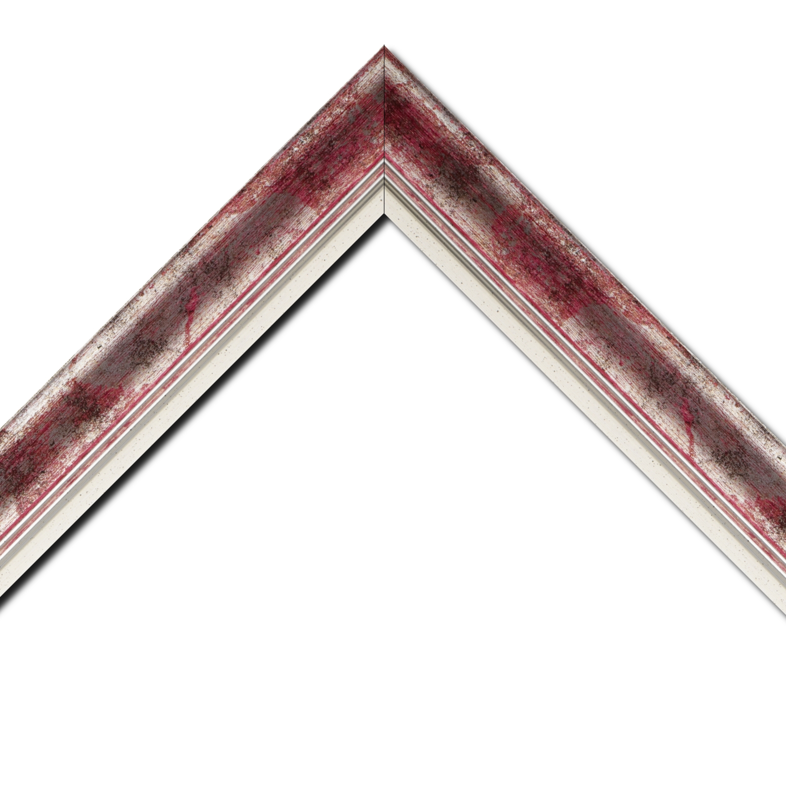 Baguette bois profil incurvé largeur 5.7cm de couleur rose fushia fond argent marie louise blanche mouchetée filet argent intégré