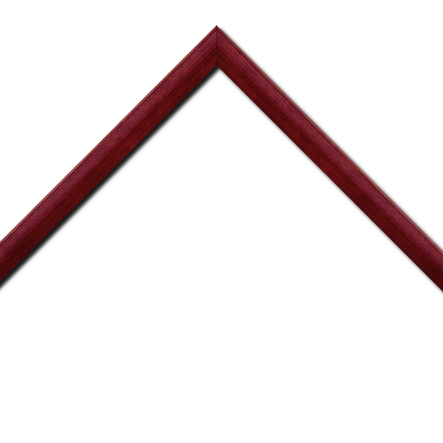 Baguette bois profil arrondi en pente plongeant largeur 2.4cm couleur bordeaux finition vernis brillant,veine du bois  apparent (pin) ,