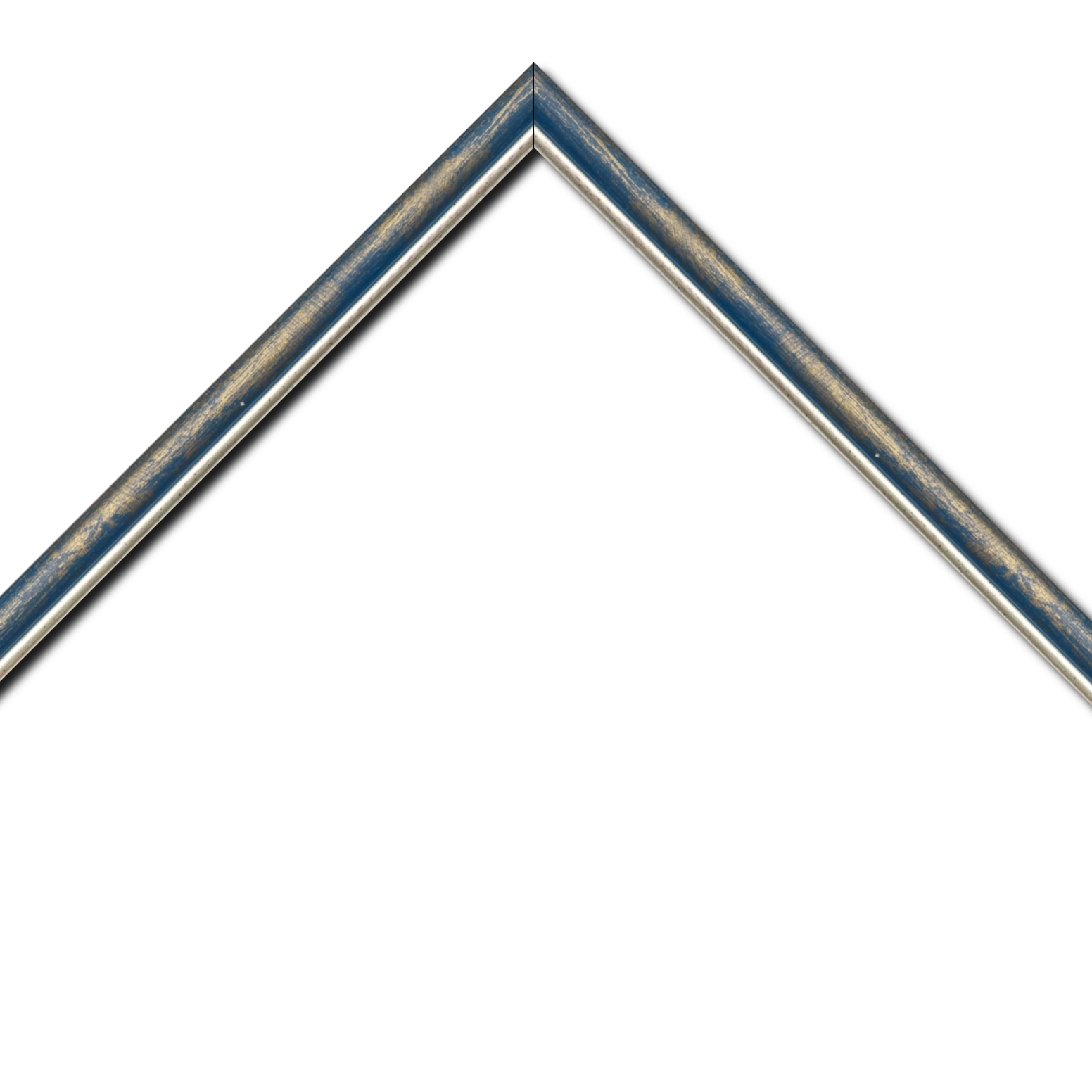 Baguette bois profil arrondi largeur 2.1cm  couleur bleu fond or filet argent chaud