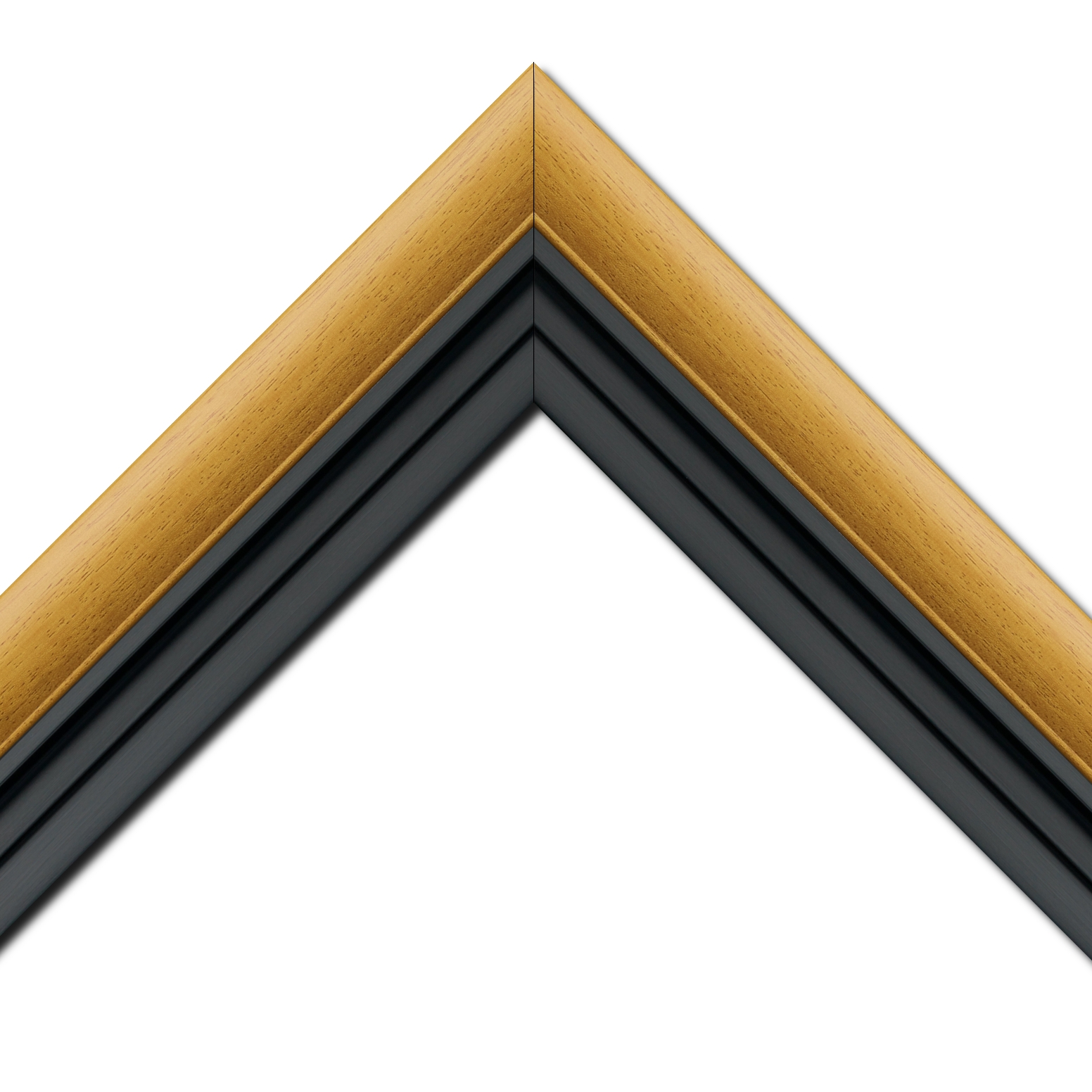 Baguette bois profil arrondi largeur 4.7cm couleur jaune tournesol satiné rehaussé d'un filet noir + bois caisse américaine profil escalier largeur 4.4cm noir mat   (spécialement conçu pour les châssis d'une épaisseur jusqu’à 2.5cm ) largeur total du cadre : 8.3cm