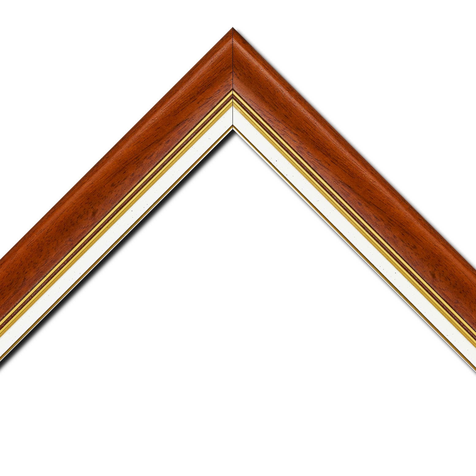 Baguette bois profil incurvé largeur 5.7cm de couleur marron ton bois marie louise blanche mouchetée filet or intégré