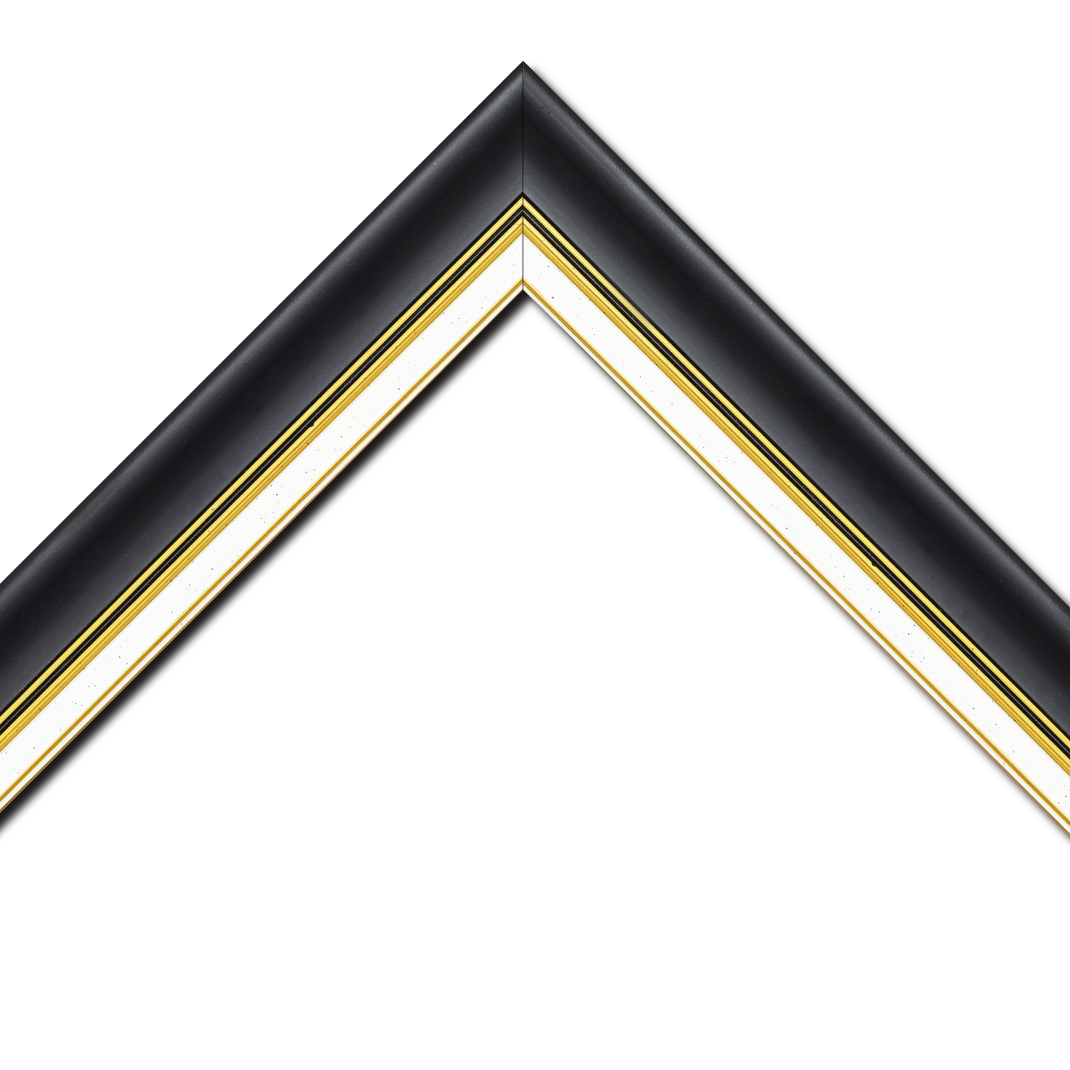 Baguette bois profil incurvé largeur 5.7cm de couleur noir mat marie louise blanche mouchetée filet or intégré
