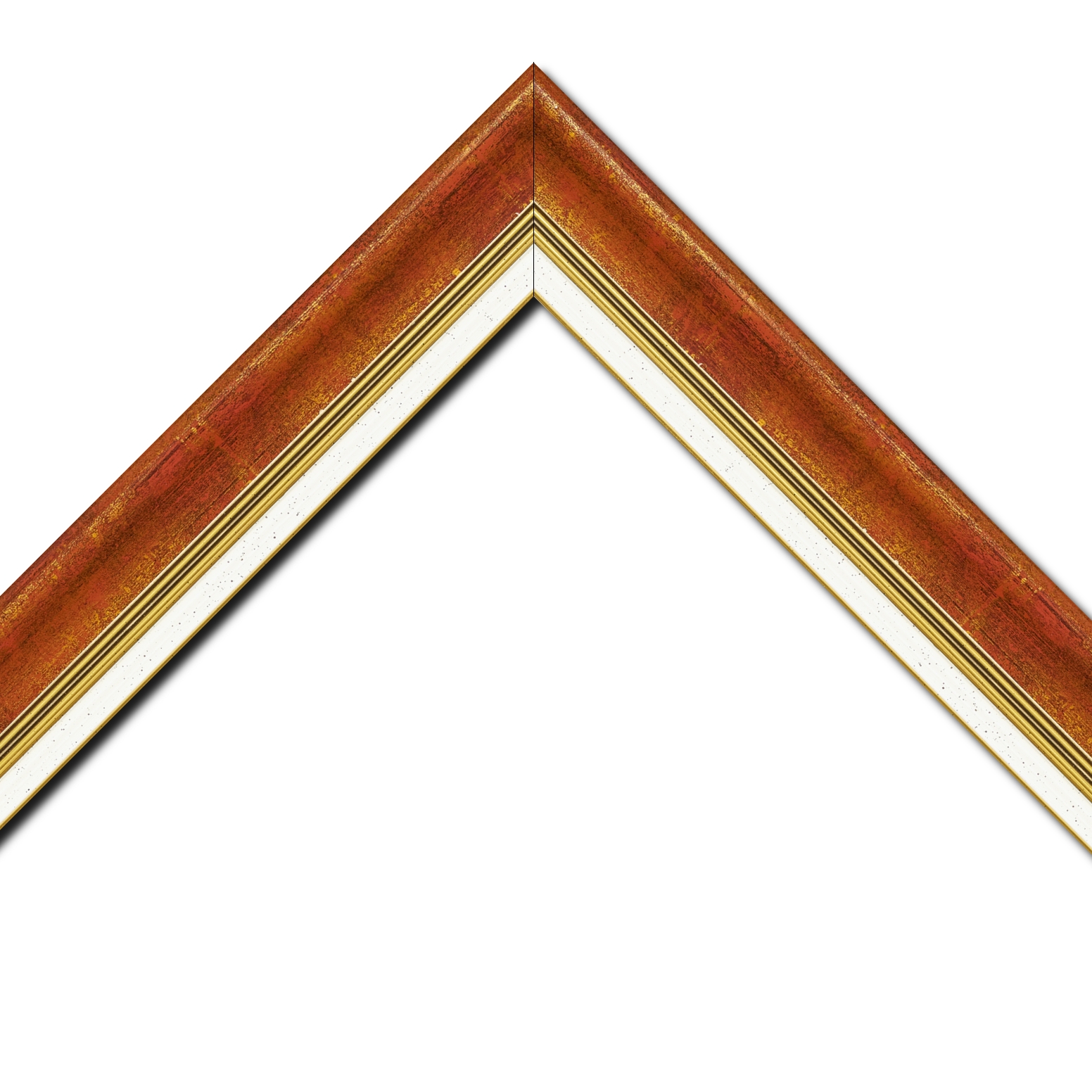 Baguette bois profil incurvé largeur 5.7cm de couleur bordeaux fond or marie louise blanche mouchetée filet or intégré