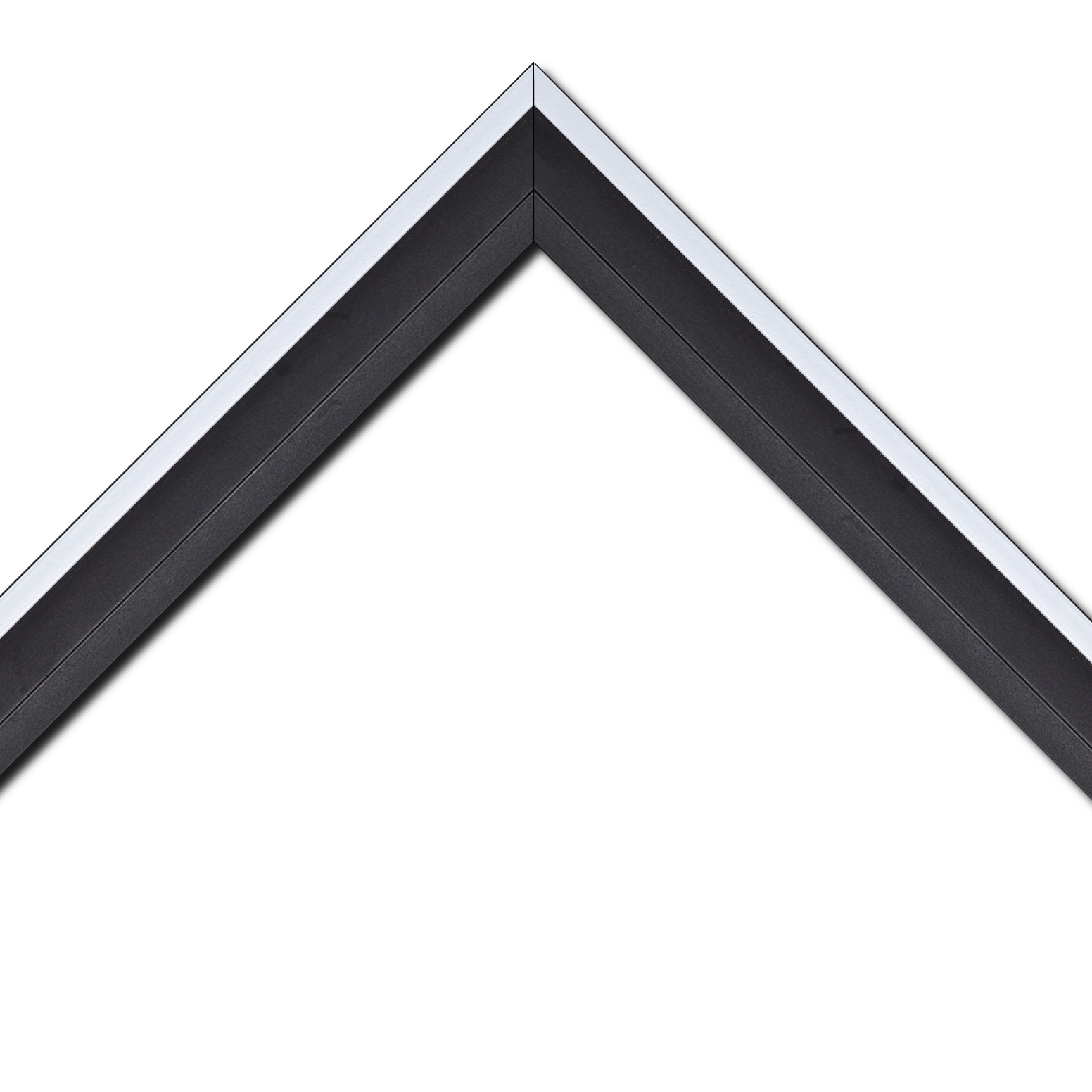 Baguette bois caisse américaine profil escalier largeur 4.4cm noir mat filet blanc (spécialement conçu pour les châssis d'une épaisseur jusqu’à 2.5cm )