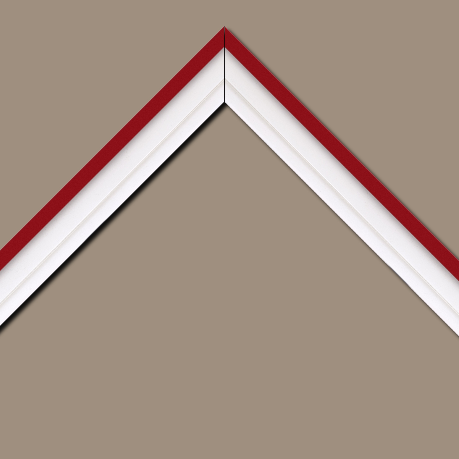 Baguette bois caisse américaine profil escalier largeur 4.4cm blanc mat filet rouge (spécialement conçu pour les châssis d'une épaisseur jusqu’à 2.5cm )