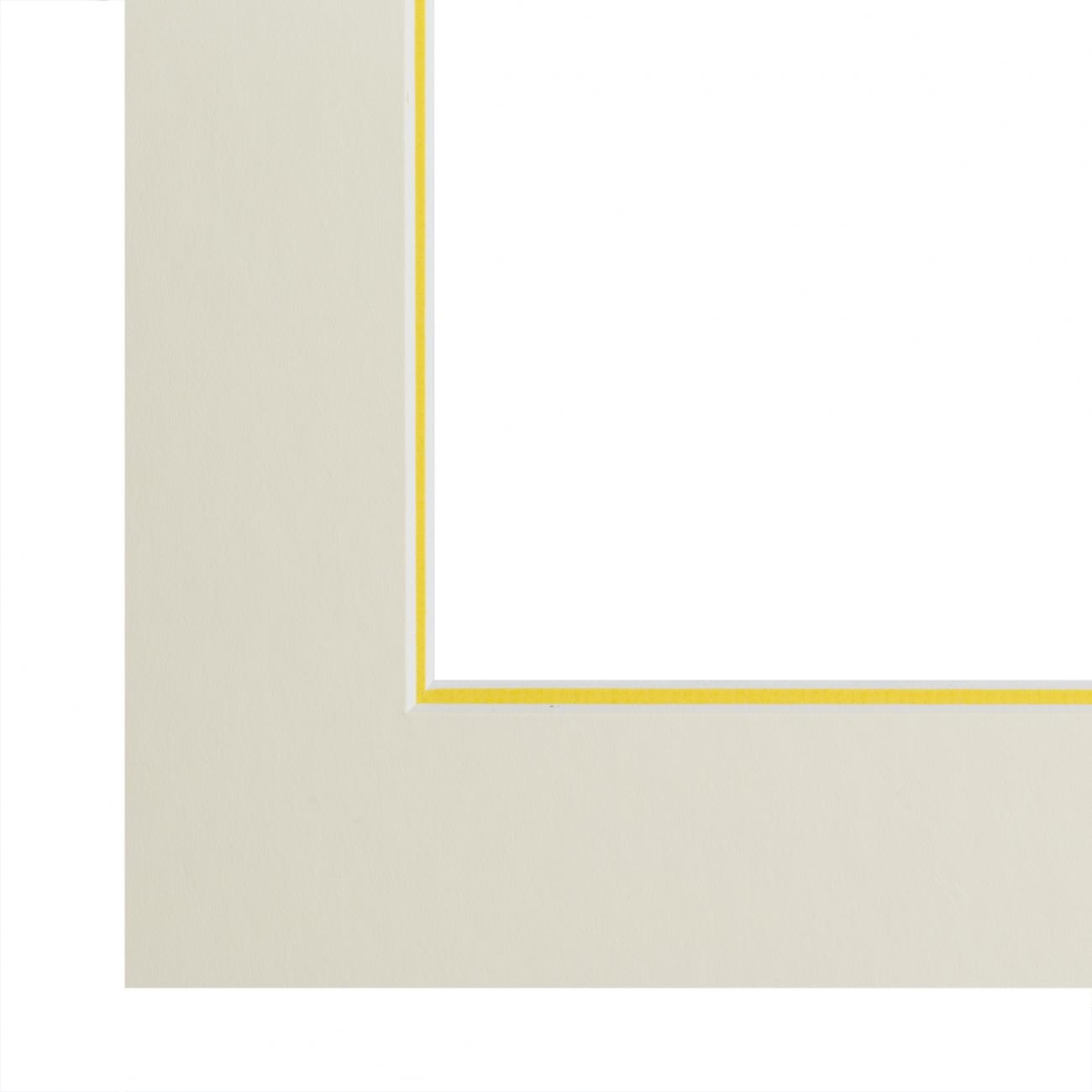 Passe double passe-partout crème, filet jaune bouton d'or, âme blanche (2x1,4mm d'épaisseur, ph neutre) - 30x30