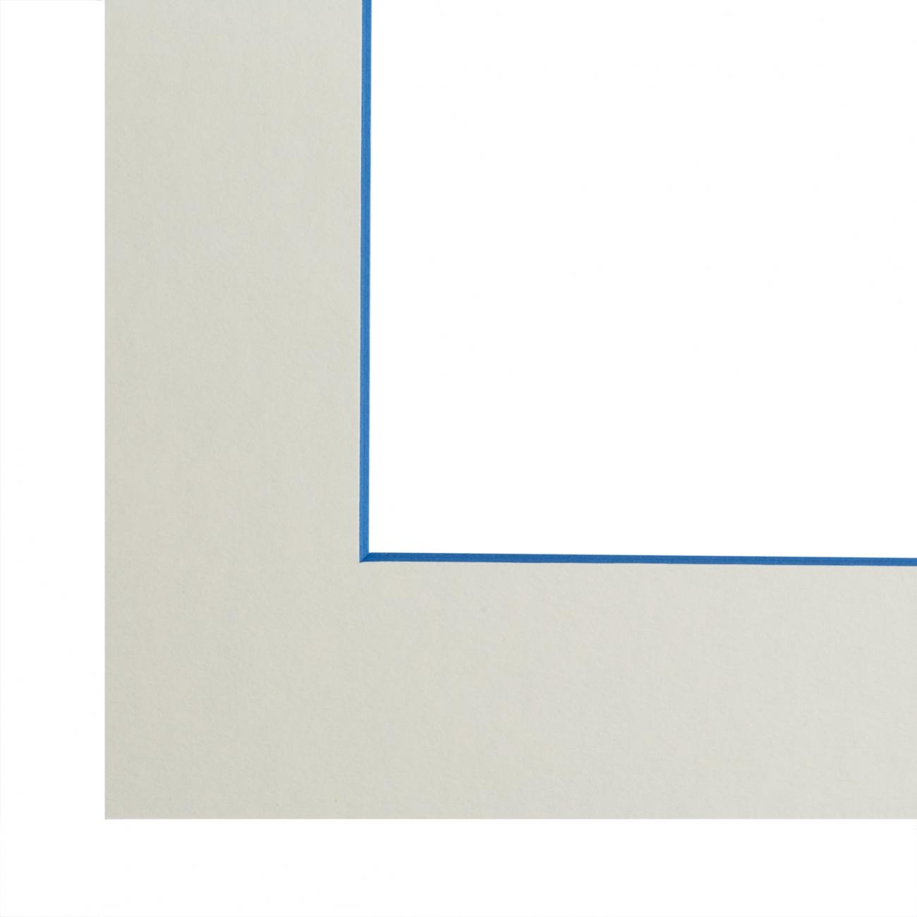 Passe passe-partout blanc naturel, âme de couleur pigmentée (bleu tonique), qualité conservation (1,7mm d'épaisseur) - 30x30