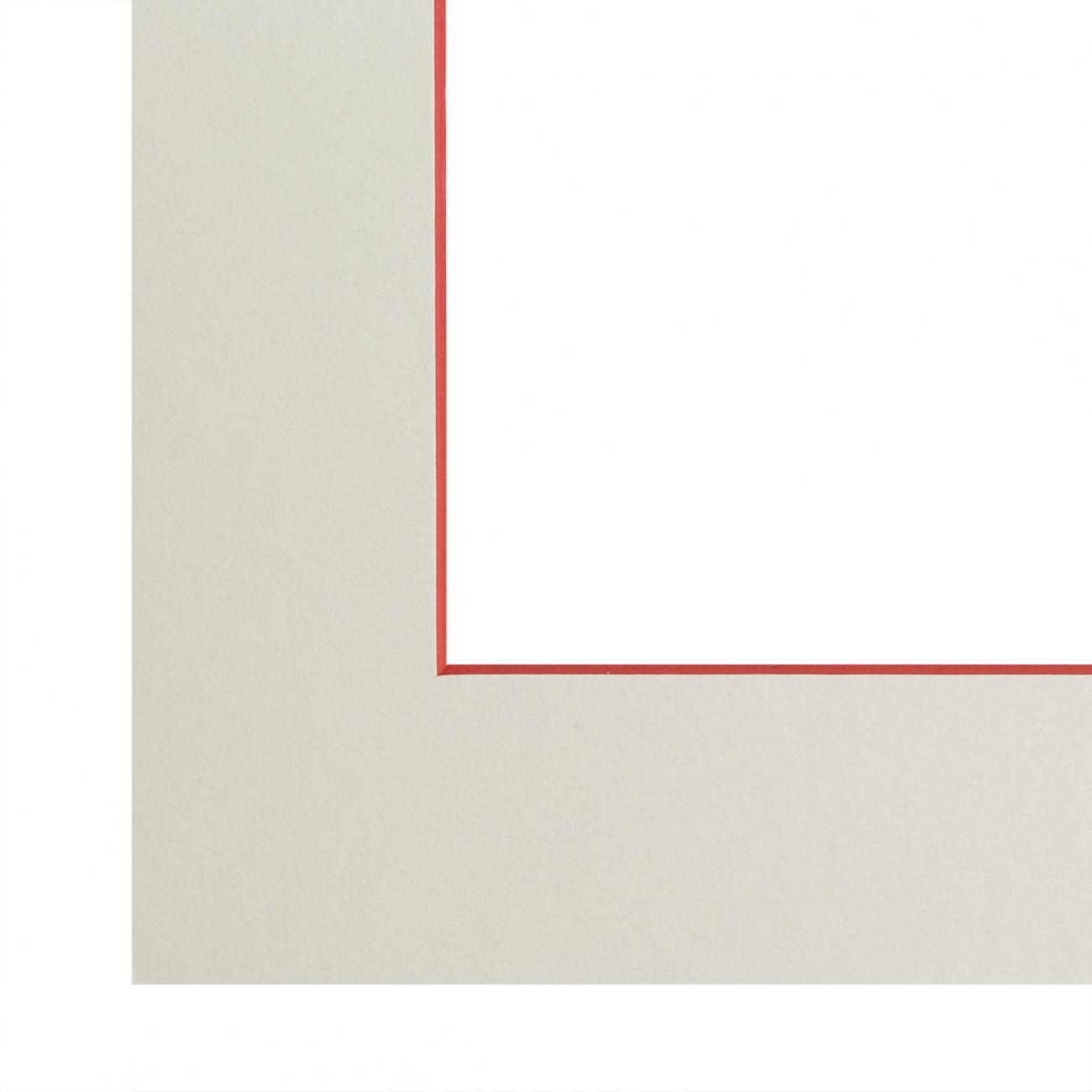 Passe passe-partout blanc naturel, âme de couleur pigmentée (rouge tonique), qualité conservation (1,7mm d'épaisseur) - 30x30