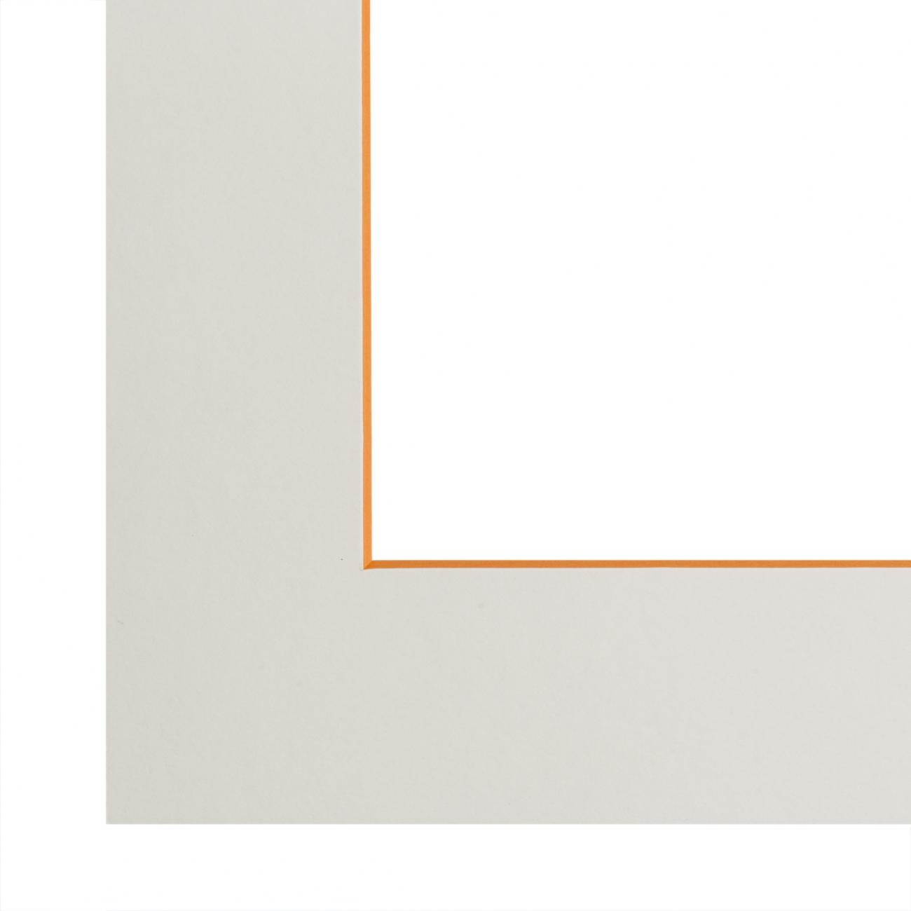 Passe passe-partout blanc naturel, âme de couleur pigmentée (orange tonique), qualité conservation (1,7mm d'épaisseur) - 30x30