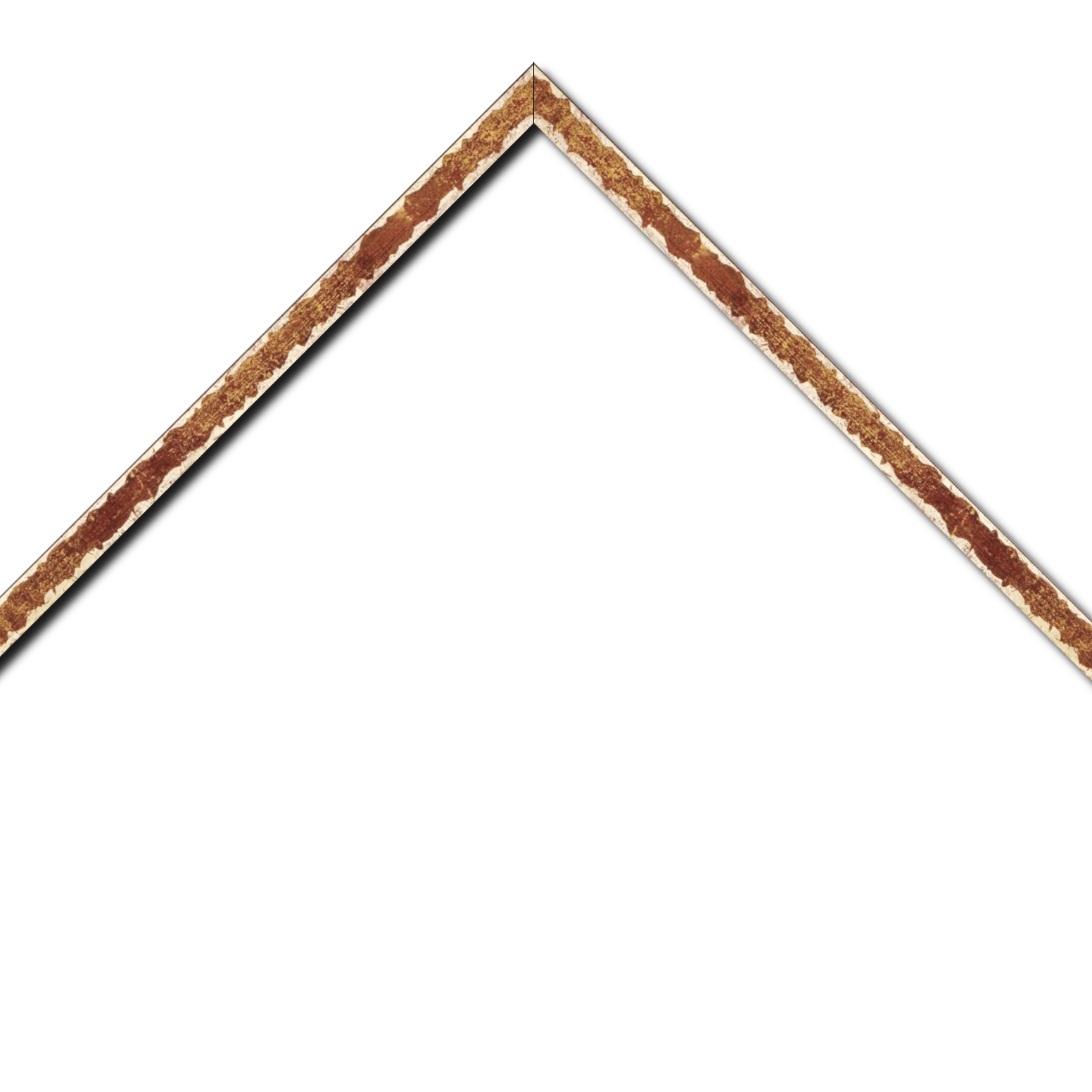 Baguette bois profil plat largeur 1.5cm couleur bordeaux fond or ,bord or déstructuré ( extérieur du cadre ton bois marron)