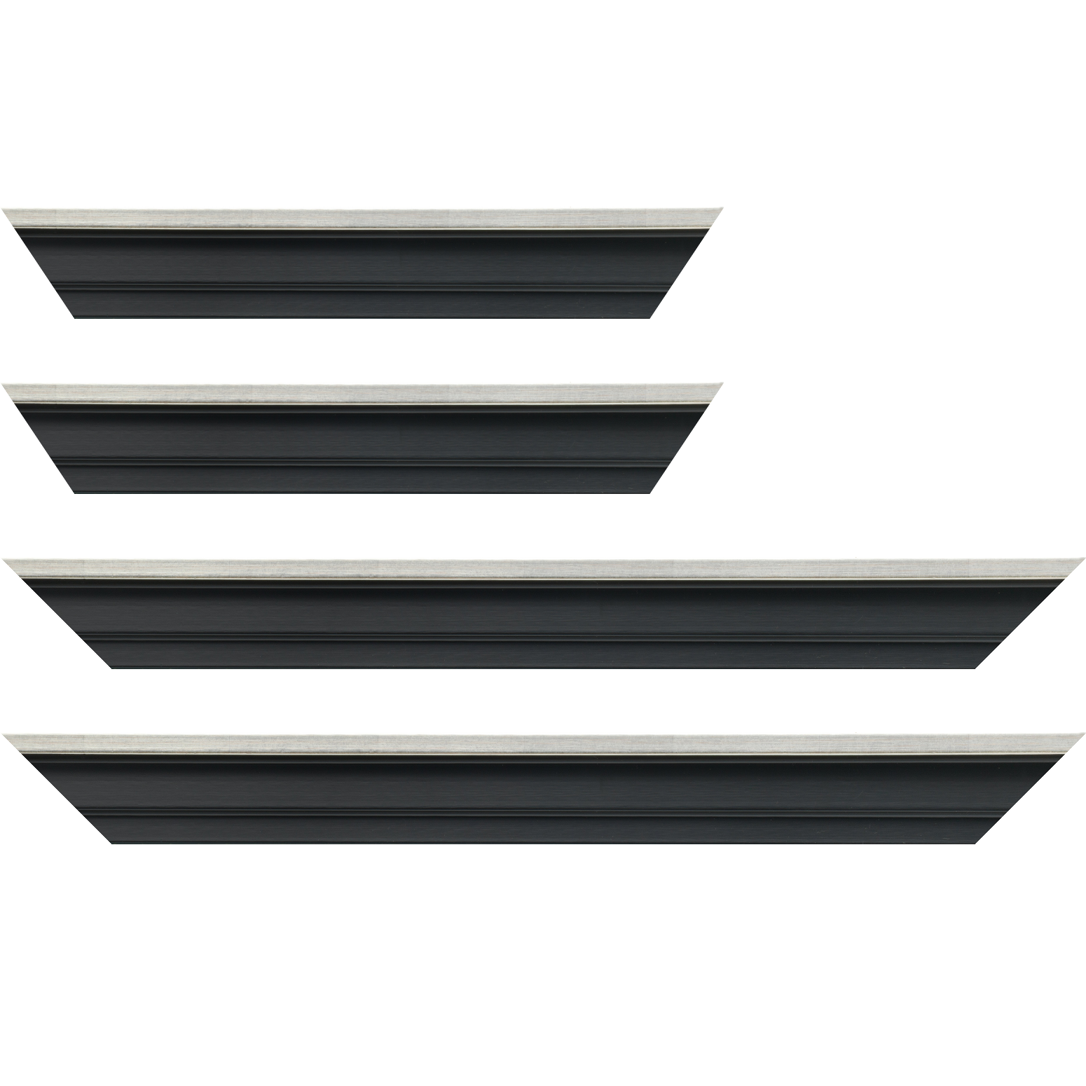 Baguette bois caisse américaine profil escalier largeur 4.4cm noir mat  filet argent (spécialement conçu pour les châssis d'une épaisseur jusqu’à 2.5cm ) - 33x95