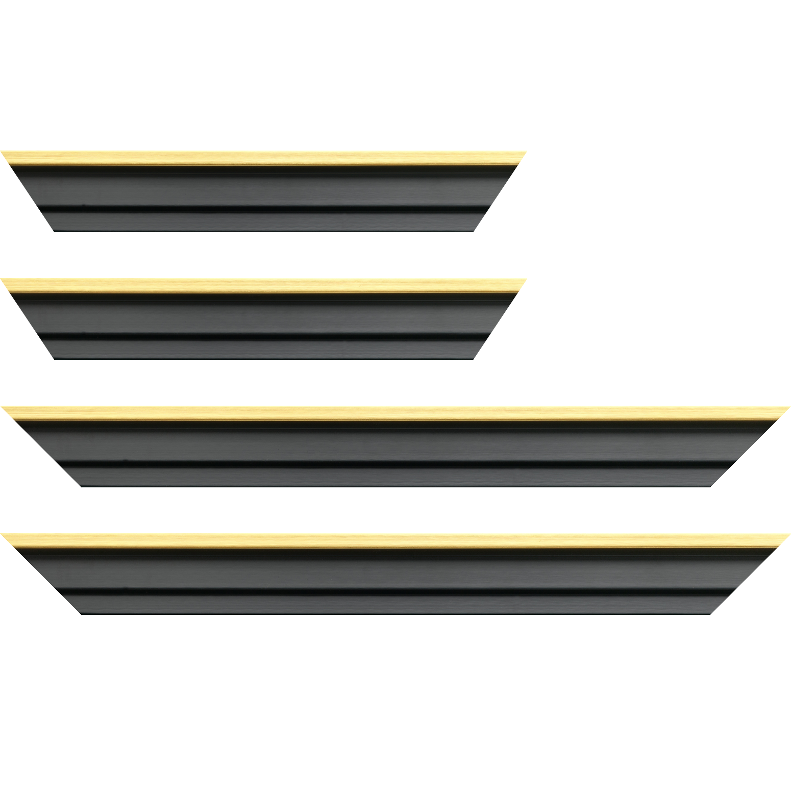 Baguette bois caisse américaine profil escalier largeur 4.4cm noir mat  filet or (spécialement conçu pour les châssis d'une épaisseur jusqu’à 2.5cm ) - 20x60
