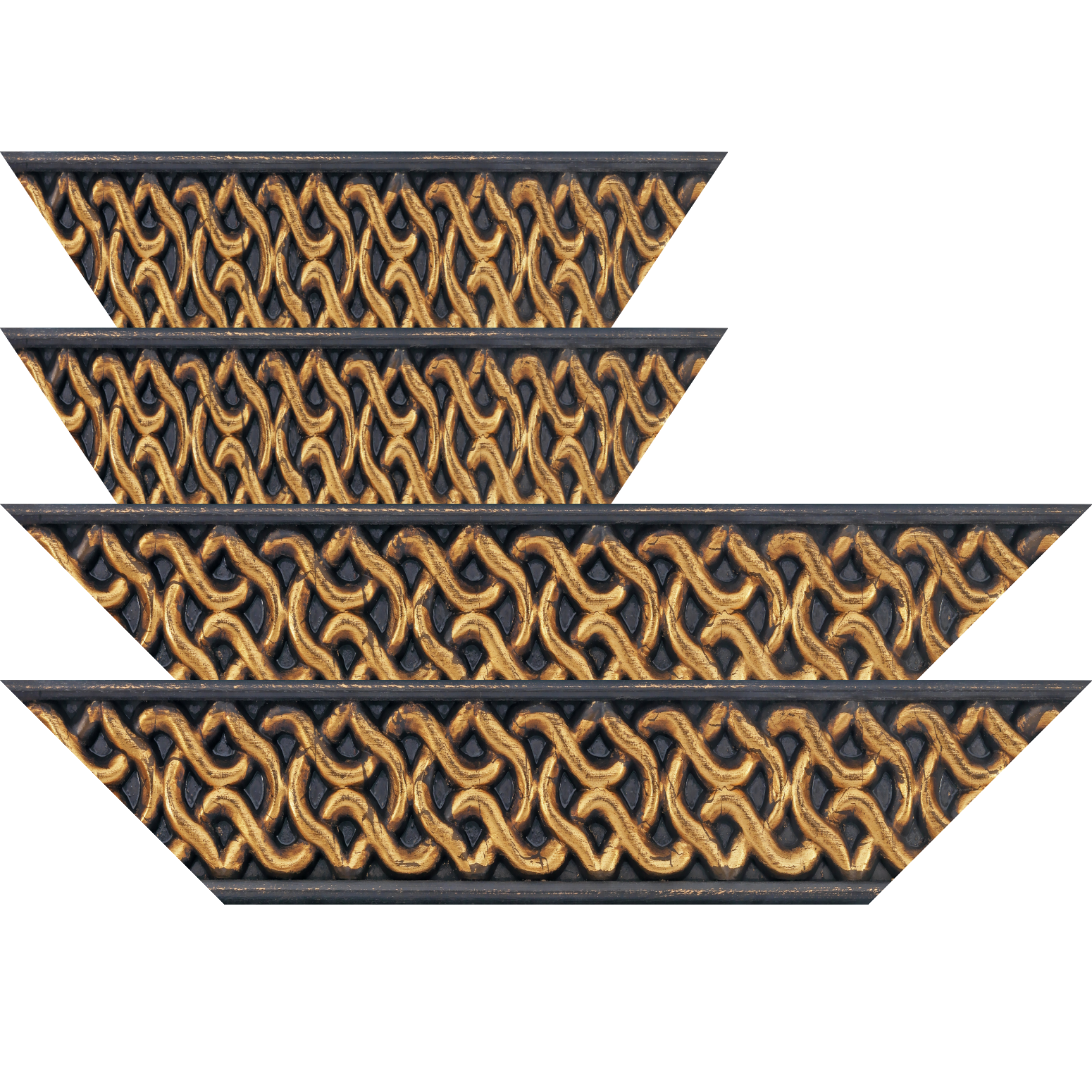 Baguette bois profil plat largeur 10.4cm or antique décor entrelacé en rélief  et bord noir vieilli - 59.4x84.1