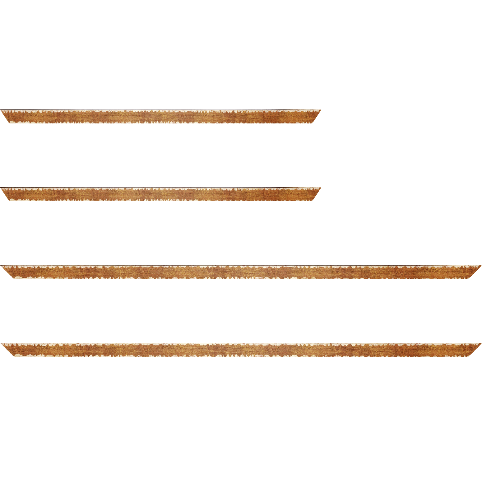 Baguette bois profil plat largeur 1.5cm couleur ocre fond or ,bord or déstructuré ( extérieur du cadre ton bois marron)