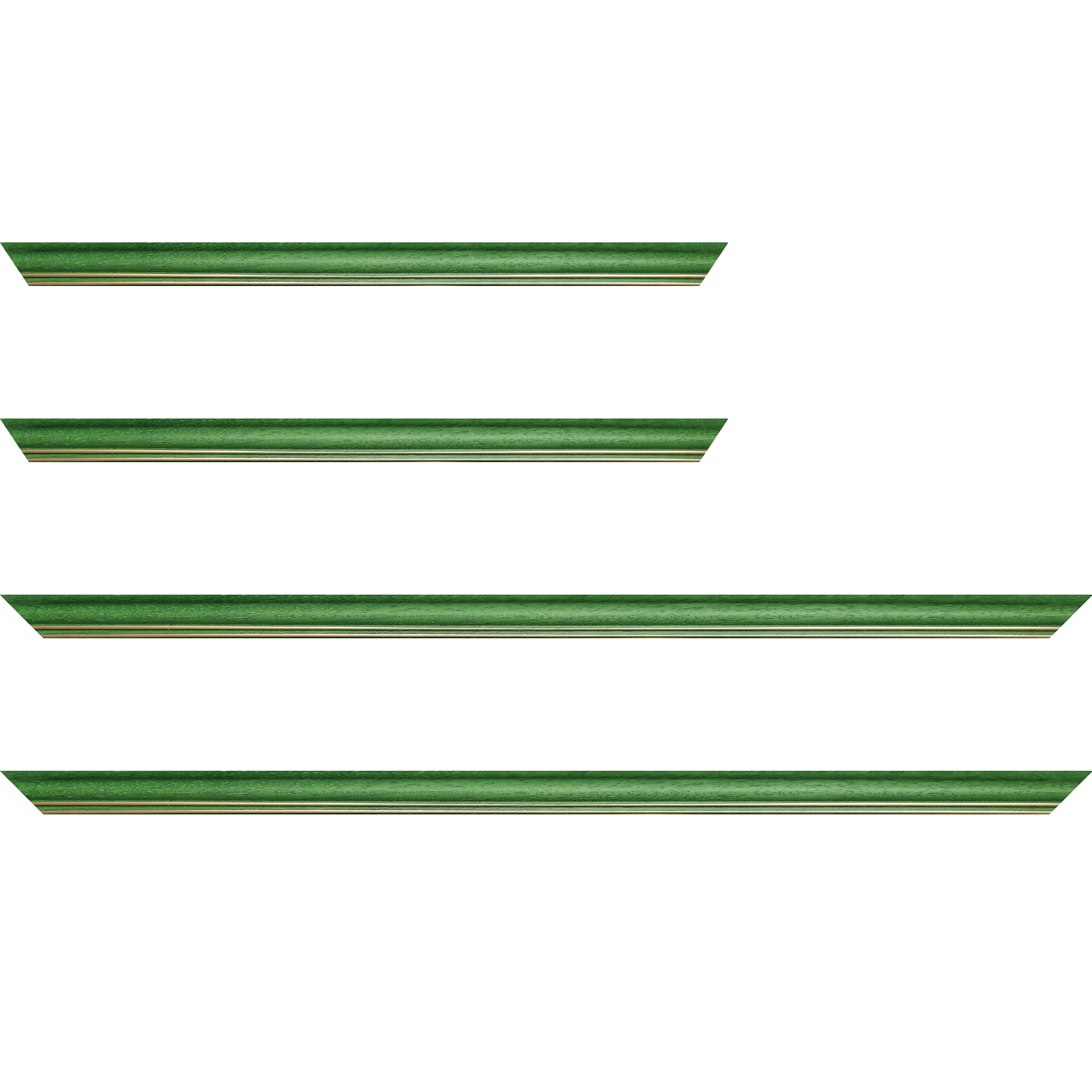 Baguette bois profil doucine inversée largeur 2.3cm vert satiné double filet or - 20x60