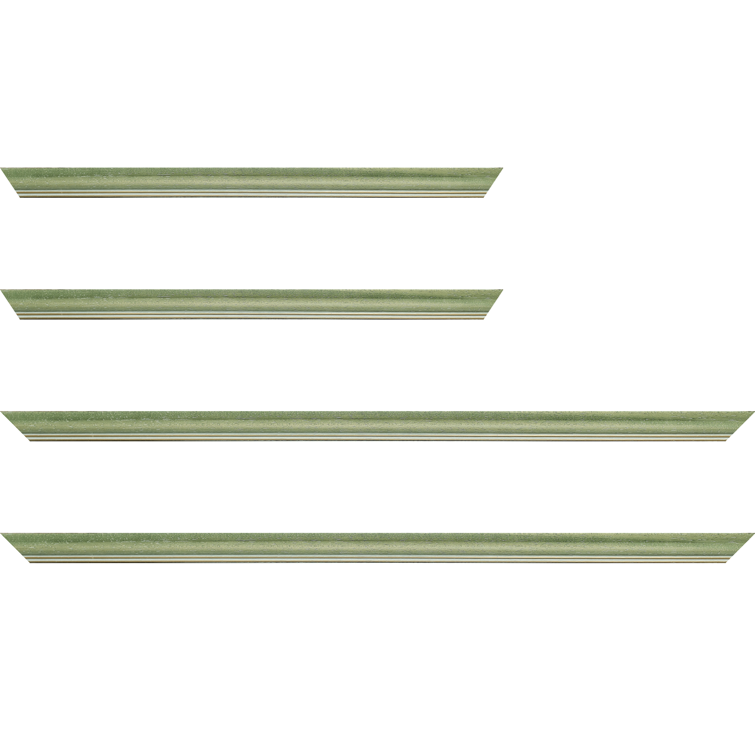Baguette bois profil doucine inversée largeur 2.3cm vert cérusé double filet or - 20x60