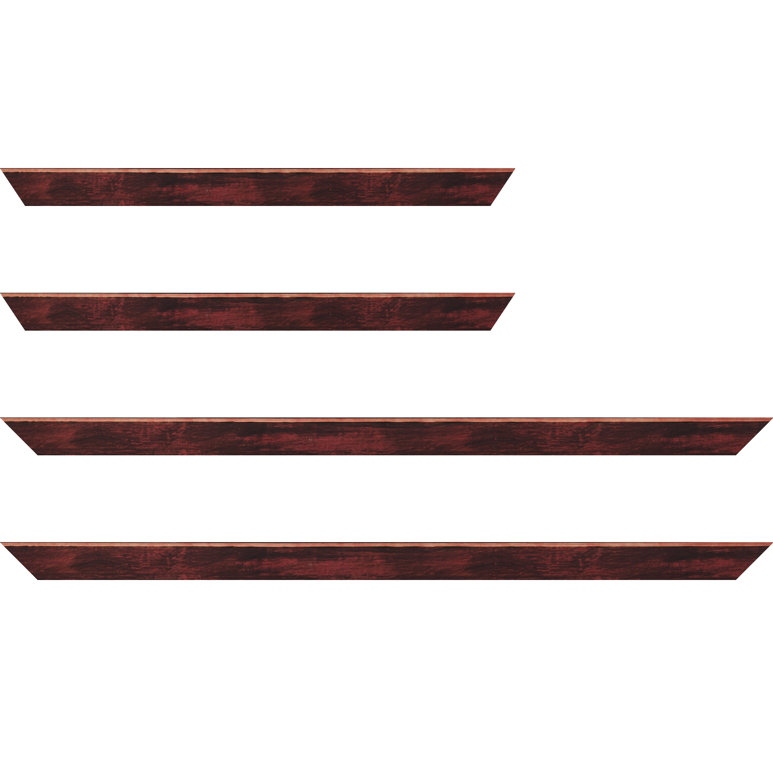 Baguette bois profil arrondi en pente plongeant largeur 2.4cm couleur bordeaux effet ressuyé, angle du cadre extérieur filet naturel - 59.4x84.1