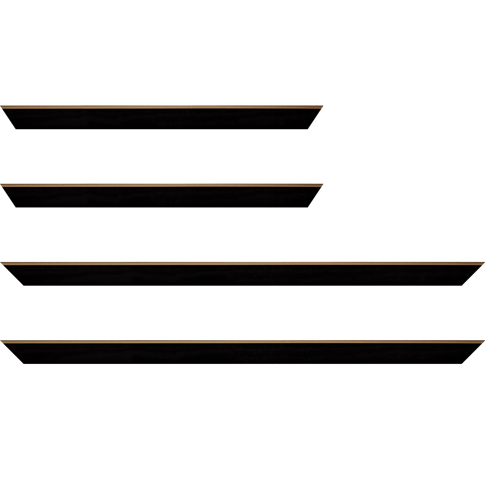 Baguette bois profil arrondi en pente plongeant largeur 2.4cm couleur noir satiné,veine du bois  apparent (pin) , angle du cadre extérieur filet or chromé - 59.4x84.1