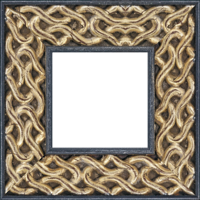 Cadre bois profil plat largeur 10.4cm argent antique décor entrelacé en rélief  et bord noir vieilli - 35x24