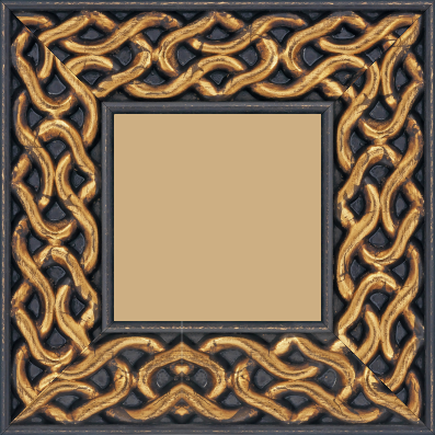 Cadre bois profil plat largeur 10.4cm or antique décor entrelacé en rélief  et bord noir vieilli - 50x150