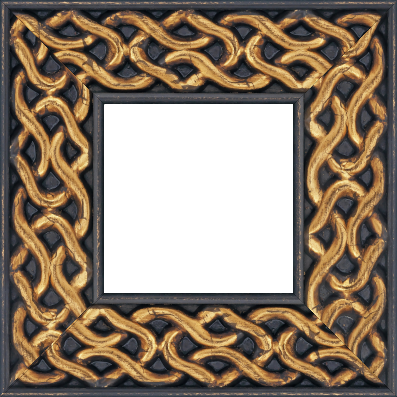 Cadre bois profil plat largeur 10.4cm or antique décor entrelacé en rélief  et bord noir vieilli - 52x150