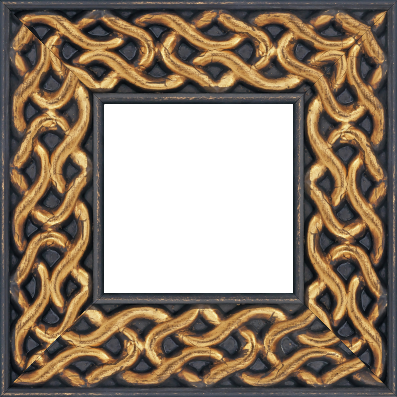 Cadre bois profil plat largeur 10.4cm or antique décor entrelacé en rélief  et bord noir vieilli - 34x40