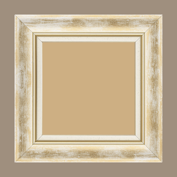 Cadre bois profil incurvé largeur 5.7cm de couleur blanc fond or marie louise blanche mouchetée filet or intégré - 42x59.4