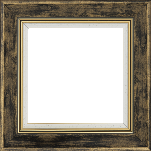 Cadre bois profil incurvé largeur 5.7cm de couleur noir fond or marie louise blanche mouchetée filet or intégré - 61x46