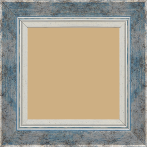 Cadre bois profil incurvé largeur 5.7cm de couleur bleu fond argent marie louise blanche mouchetée filet argent intégré
