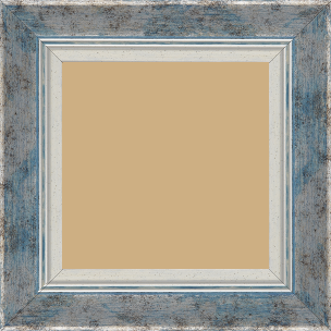 Cadre bois profil incurvé largeur 5.7cm de couleur bleu fond argent marie louise blanche mouchetée filet argent intégré - 25x25