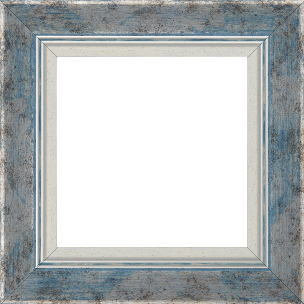 Cadre bois profil incurvé largeur 5.7cm de couleur bleu fond argent marie louise blanche mouchetée filet argent intégré - 52x150