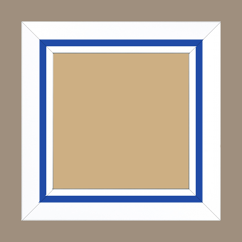Cadre bois profil pente largeur 4.5cm de couleur blanc mat filet bleu foncé