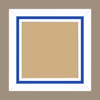 Cadre bois profil pente largeur 4.5cm de couleur blanc mat filet bleu foncé - 70x100