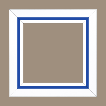 Cadre bois profil pente largeur 4.5cm de couleur blanc mat filet bleu foncé - 61x46