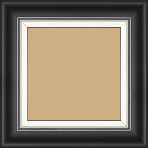 Cadre bois profil incurvé largeur 5.7cm de couleur noir mat  marie louise blanche mouchetée filet argent intégré - 29.7x42