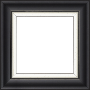 Cadre bois profil incurvé largeur 5.7cm de couleur noir mat  marie louise blanche mouchetée filet argent intégré - 18x24