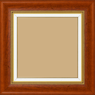 Cadre bois profil incurvé largeur 5.7cm de couleur marron ton bois marie louise blanche mouchetée filet or intégré - 15x21