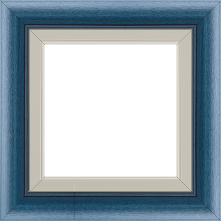 Cadre bois profil arrondi largeur 4.7cm couleur bleu cobalt satiné rehaussé d'un filet noir + bois profil plat marie louise largeur 2.5cm couleur crème filet crème (largeur totale du cadre 6.4cm) - 52x150