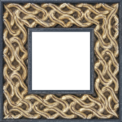 Cadre bois profil plat largeur 10.4cm argent antique décor entrelacé en rélief  et bord noir vieilli