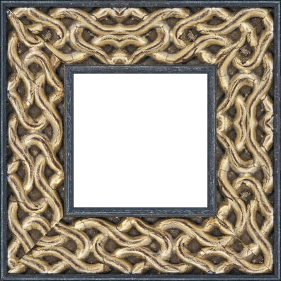 Cadre bois profil plat largeur 10.4cm argent antique décor entrelacé en rélief  et bord noir vieilli - 116x89
