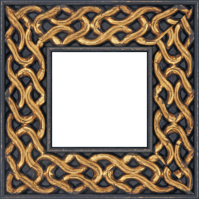 Cadre bois profil plat largeur 10.4cm or antique décor entrelacé en rélief  et bord noir vieilli - 73x50