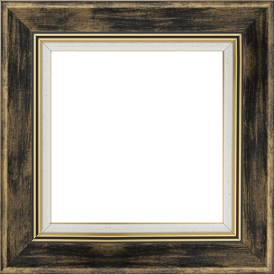 Cadre bois profil incurvé largeur 5.7cm de couleur noir fond or marie louise blanche mouchetée filet or intégré - 116x89