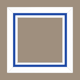 Cadre bois profil pente largeur 4.5cm de couleur blanc mat filet bleu foncé - 42x59.4
