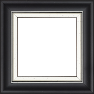 Cadre bois profil incurvé largeur 5.7cm de couleur noir mat  marie louise blanche mouchetée filet argent intégré