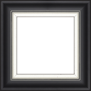 Cadre bois profil incurvé largeur 5.7cm de couleur noir mat  marie louise blanche mouchetée filet argent intégré - 55x46